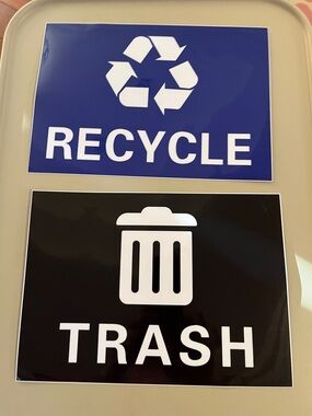 Black Trash Sticker with White Icon and Text new set